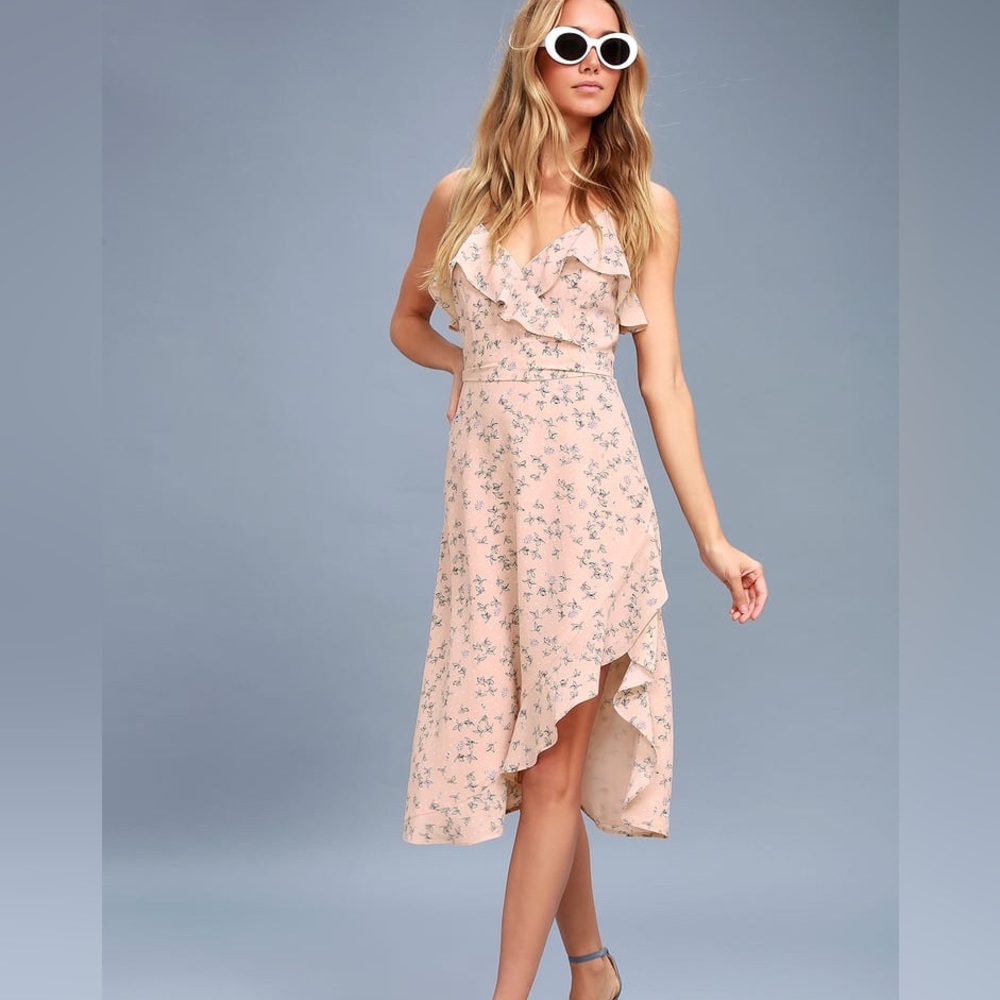 Lulu's Pink Floral Midi Dress